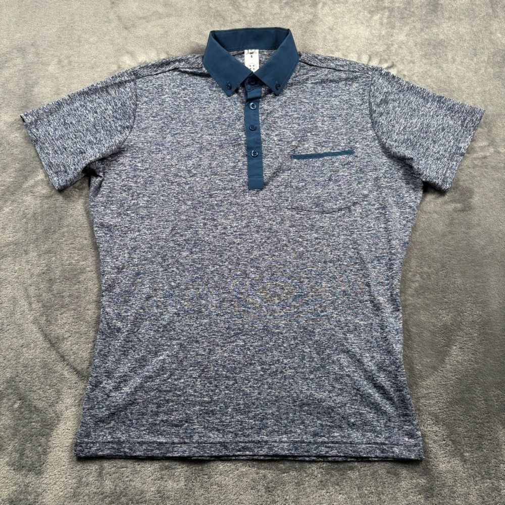 State & Liberty Polo Shirt Mens Small Blue On Blue Tech Performance Athletic